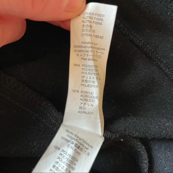 Gap Jacket Black Wool Blend Moto Winter Coat with Faux Vegan Shearling Trim Sz L - Picture 7 of 16